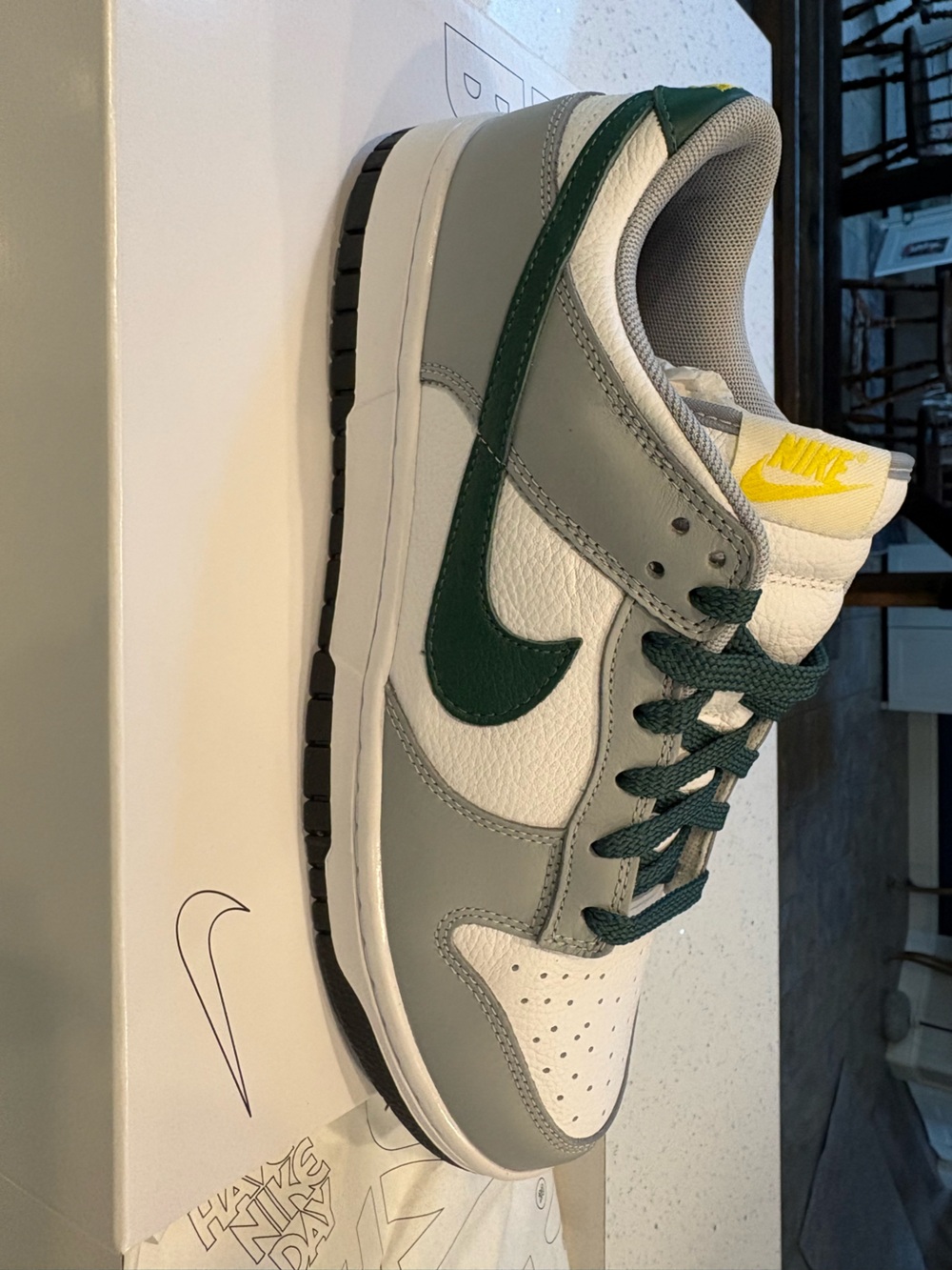 Nike By You Custom Dunks— White, Gray & Dark Green